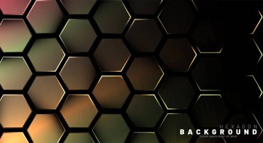 Koyu bir arka plan teknolojisi tarzı ile soyut altıgen gradyan renkli ışık deseni. Petek. Vektör çizimi