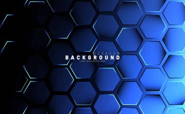 Koyu bir arka plan üzerinde soyut altıgen mavi neon degrade desen