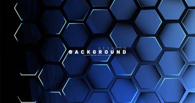 Koyu bir arka plan üzerinde soyut altıgen mavi neon degrade desen