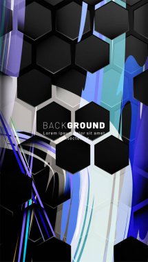 Dikey altıgen arka plan. Koyu arka plan teknolojisi stili ile gradyan renk ışık deseni. Petek. Işığın vektör illüstrasyonu.