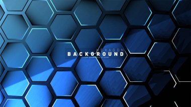 Koyu bir arka plan üzerinde soyut altıgen mavi neon degrade desen