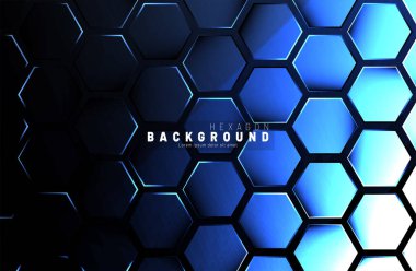 Koyu bir arka plan üzerinde soyut altıgen mavi neon degrade desen