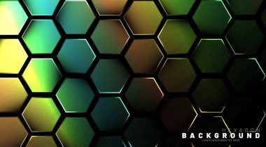 Koyu bir arka plan teknolojisi tarzı ile soyut altıgen gradyan renkli ışık deseni. Petek. Vektör çizimi