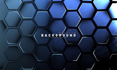 Koyu bir arka plan üzerinde soyut altıgen mavi neon degrade desen