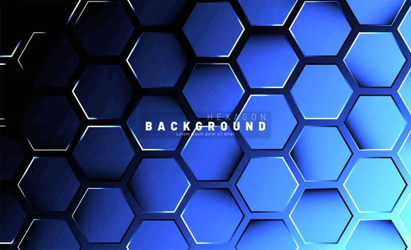 Koyu bir arka plan üzerinde soyut altıgen mavi neon degrade desen