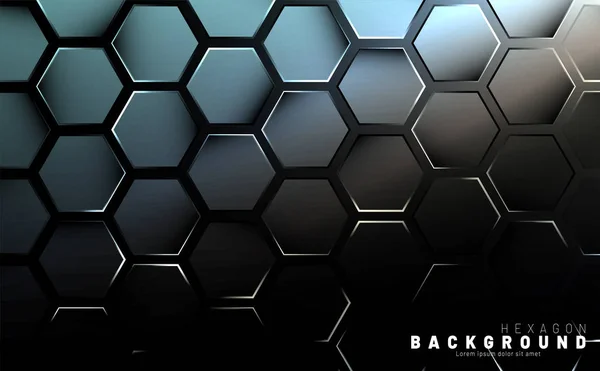 Patrón de luz colorido degradado hexágono abstracto con un estilo de tecnología de fondo oscuro. Panal de abeja. Ilustración vectorial — Archivo Imágenes Vectoriales
