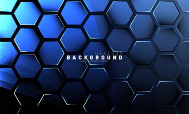 Koyu bir arka plan üzerinde soyut altıgen mavi neon degrade desen