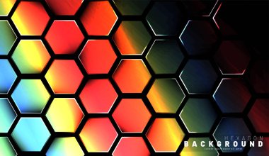 Koyu bir arka plan teknolojisi tarzı ile soyut altıgen gradyan renkli ışık deseni. Petek. Vektör çizimi