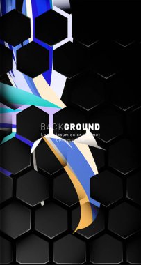 Dikey altıgen arka plan. Koyu arka plan teknolojisi stili ile gradyan renk ışık deseni. Petek. Işığın vektör illüstrasyonu.