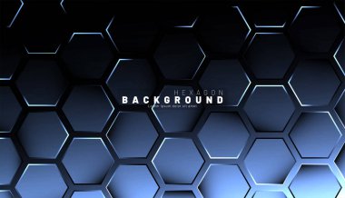 Koyu bir arka plan üzerinde soyut altıgen mavi neon degrade desen