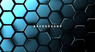 Koyu bir arka plan üzerinde soyut altıgen mavi neon degrade desen