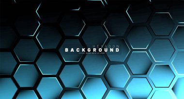 Koyu bir arka plan üzerinde soyut altıgen mavi neon degrade desen