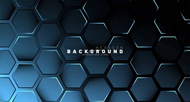 Koyu bir arka plan üzerinde soyut altıgen mavi neon degrade desen