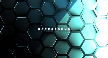 Koyu bir arka plan üzerinde soyut altıgen mavi neon degrade desen