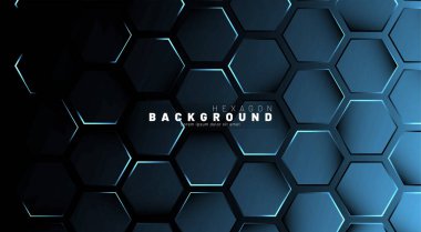 Koyu bir arka plan üzerinde soyut altıgen mavi neon degrade desen