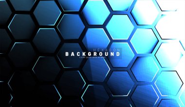 Koyu bir arka plan üzerinde soyut altıgen mavi neon degrade desen