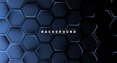 Koyu bir arka plan üzerinde soyut altıgen mavi neon degrade desen