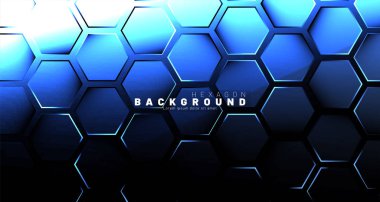 Koyu bir arka plan üzerinde soyut altıgen mavi neon degrade desen