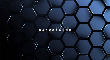 Koyu bir arka plan üzerinde soyut altıgen mavi neon degrade desen