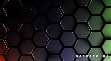 Koyu bir bac ile soyut altıgen gradyan renkli ışık deseni