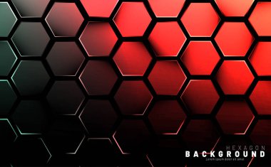 Koyu bir arka plan teknolojisi tarzı ile soyut altıgen gradyan renkli ışık deseni. Petek. Vektör çizimi