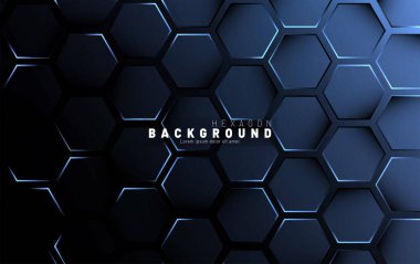 Koyu bir arka plan üzerinde soyut altıgen mavi neon degrade desen