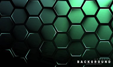 Koyu bir arka plan teknolojisi tarzı ile soyut altıgen gradyan renkli ışık deseni. Petek. Vektör çizimi