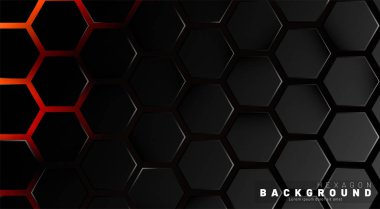 Neon gradyan turuncu backgroun üzerinde soyut siyah altıgen desen