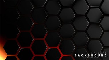 Neon gradyan turuncu backgroun üzerinde soyut siyah altıgen desen