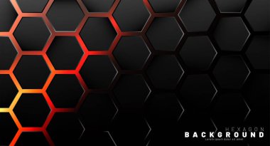 Neon gradyan turuncu backgroun üzerinde soyut siyah altıgen desen