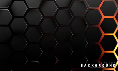 Neon gradyan turuncu backgroun üzerinde soyut siyah altıgen desen