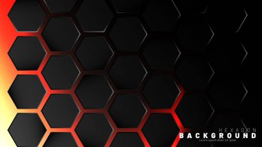 Neon gradyan turuncu backgroun üzerinde soyut siyah altıgen desen