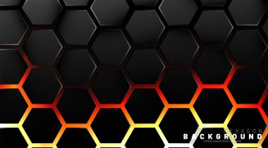 Neon gradyan turuncu backgroun üzerinde soyut siyah altıgen desen