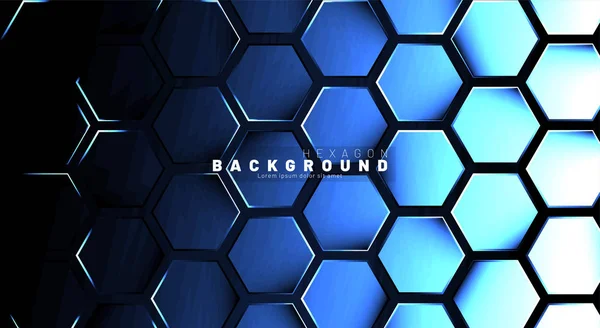 Abstract hexagon blue neon gradient pattern on a dark background — Stock Vector