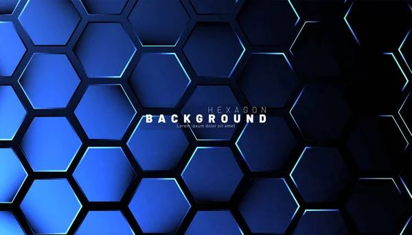 Abstract hexagon blue neon gradient pattern on a dark background — Stock Vector