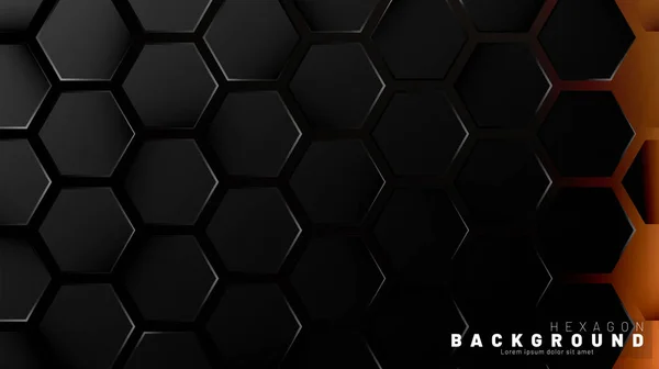 Abstract black hexagon pattern on neon gradient orange backgroun — Stock Vector