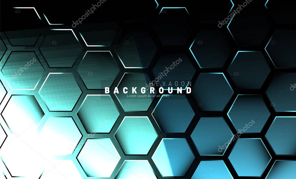 Abstract hexagon blue neon gradient pattern on a dark background