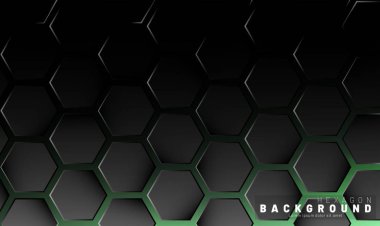 Yeşil neon arka plan technolo soyut siyah altıgen desen