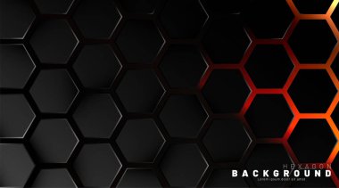 Neon gradyan turuncu backgroun üzerinde soyut siyah altıgen desen