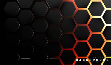 Neon gradyan turuncu backgroun üzerinde soyut siyah altıgen desen