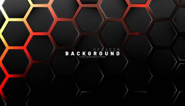 Neon gradyan turuncu backgroun üzerinde soyut siyah altıgen desen