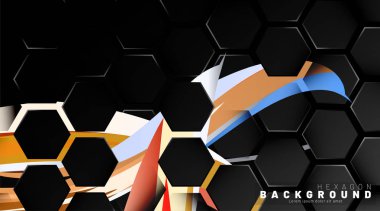 Renkli fırça stili backgroun siyah altıgen soyut desen