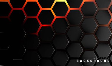 Neon gradyan turuncu backgroun üzerinde soyut siyah altıgen desen