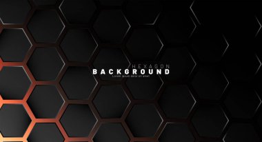 Neon gradyan turuncu backgroun üzerinde soyut siyah altıgen desen