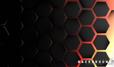 Neon gradyan turuncu backgroun üzerinde soyut siyah altıgen desen