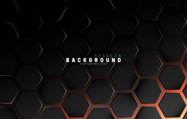 Neon gradyan turuncu backgroun üzerinde soyut siyah altıgen desen