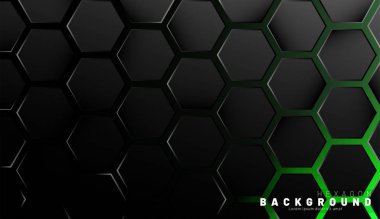 Yeşil neon arka plan technolo soyut siyah altıgen desen