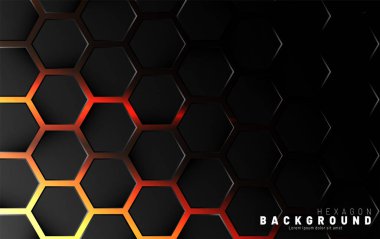 Neon gradyan turuncu backgroun üzerinde soyut siyah altıgen desen