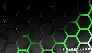 Yeşil neon arka plan technolo soyut siyah altıgen desen