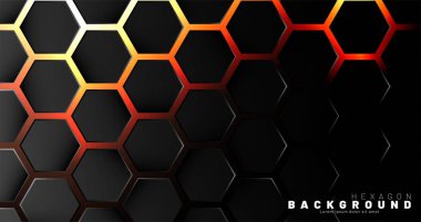 Neon gradyan turuncu backgroun üzerinde soyut siyah altıgen desen